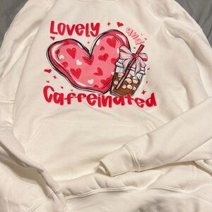 Lovely Caffeinated Heart Graphic hoodie - White/Pink size large